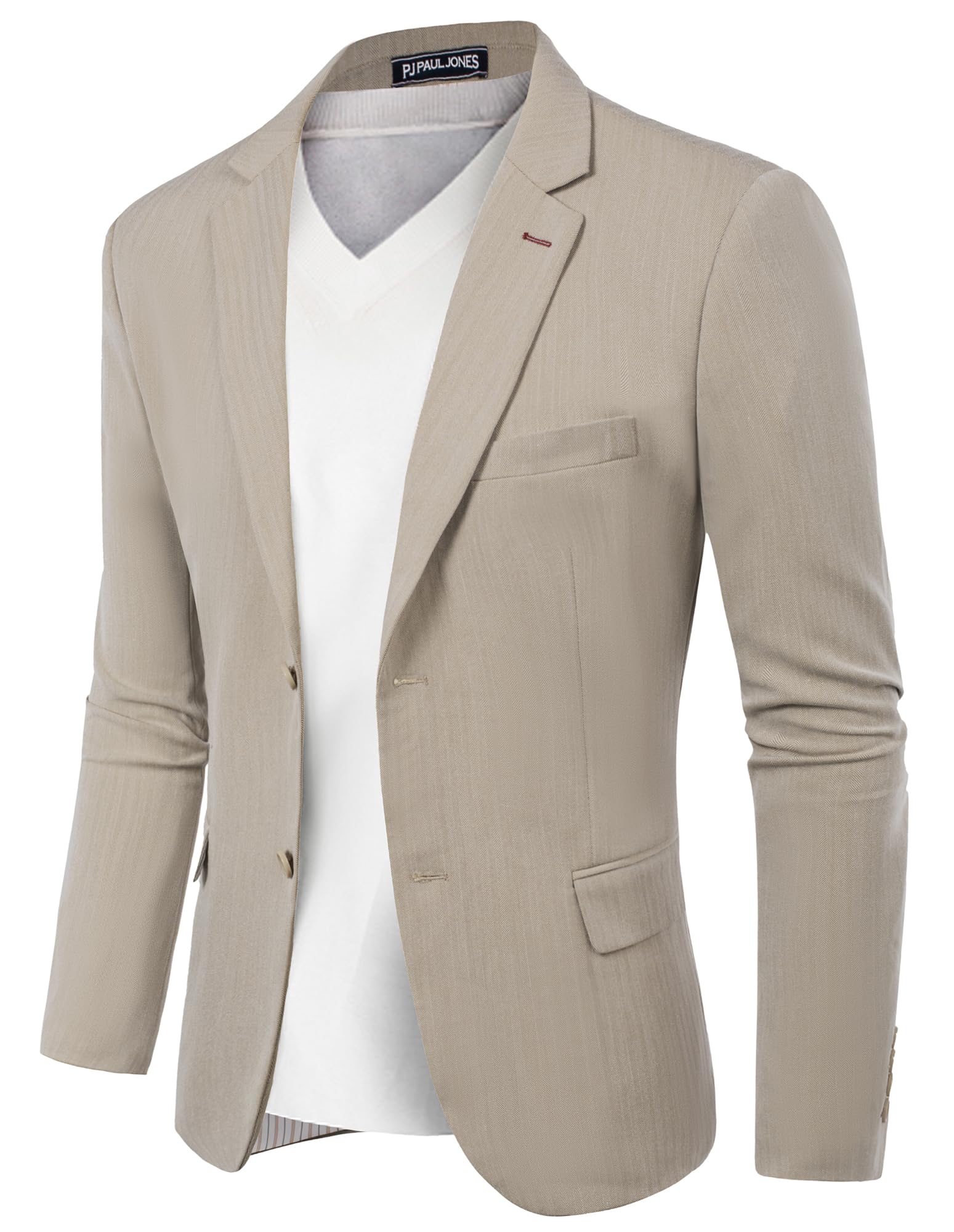 PJ PAUL JONES Mens Blazer Casual 2 Buttons Herringbone Sport Coat Slim Fit Notched Lapel Suit Jacket