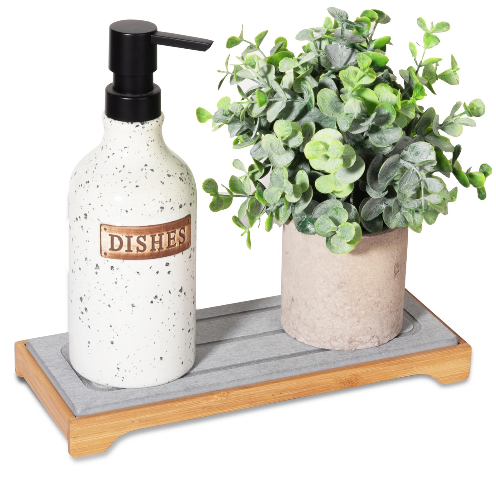 Sponge Holder Quick Dry Kitchen Sink Caddy Diatomaceous Earth Stone Drying Mat Bathroom Countertop Organizer Soap Dish Tray for Counter, Vanity, Bamboo Rack - Burlywood