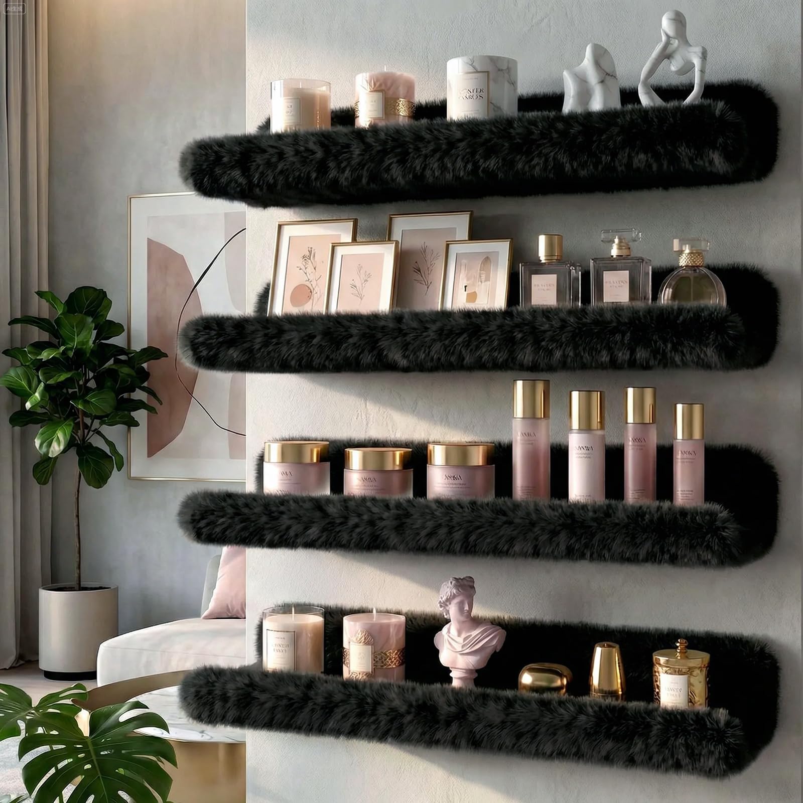 Care&More YJ 15-Inch Fuzzy Nail Polish Wall Shelves, 4-Pack