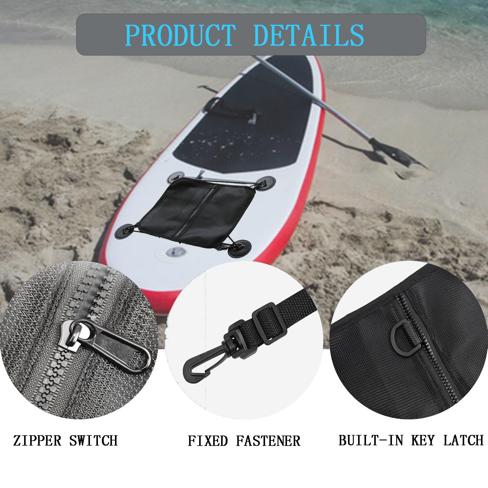 LJHYSD Paddleboard Deck Bag,Mesh Storage Deck Bag,Stand-Up Paddle board and Kayaking Accessories,Adjustable Strap with Fixed Buckle