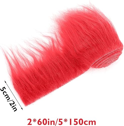 Miniatura 10 de Tiras precortadas de tela de piel sintética de felpa lanuda de 2 x 60 pulgadas, piel naranja esponjosa y mullida para manualidades, para gnomos,