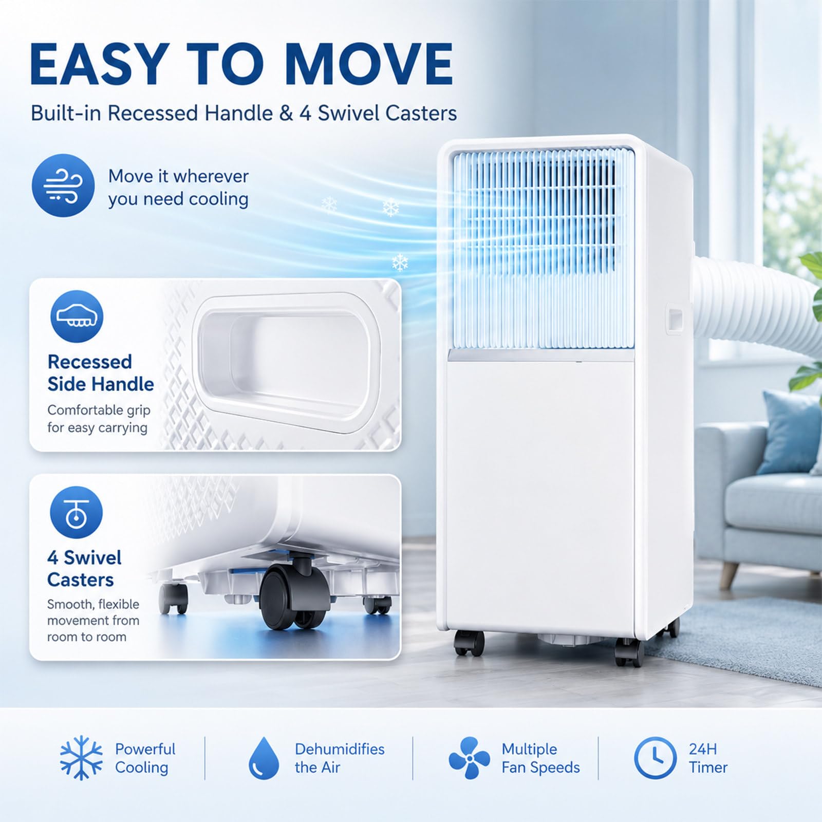 Billg Condizionatore Portatile Senza Tubo, Condizionatore Portatile 12000 Btu per Ambienti Fino a 30 M³, Raffreddamento e Deumidificazione – modalità Sonno e Timer