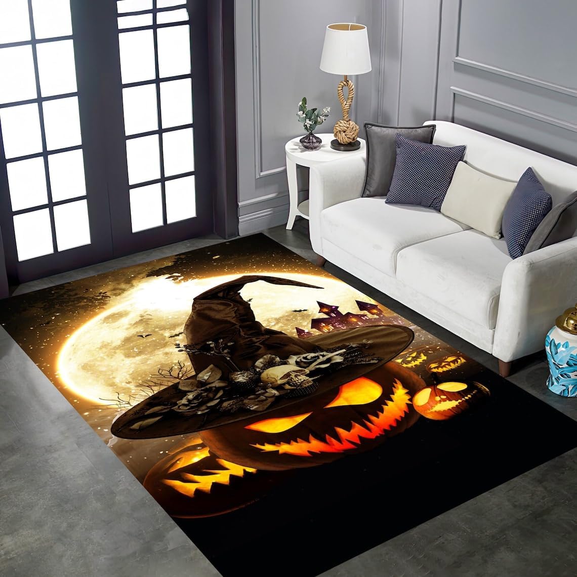 Halloween Rug, Halloween Rug for Living Room, Pumpkin Rug