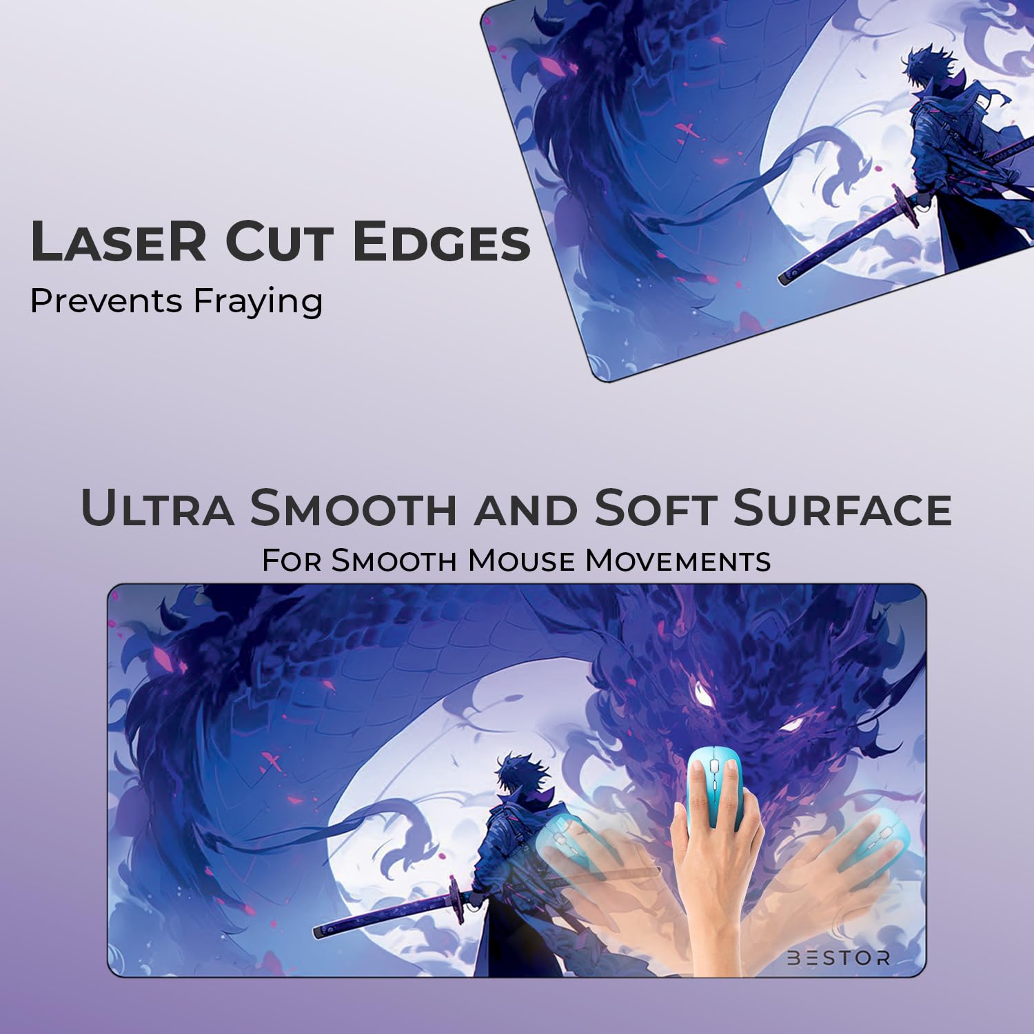 BESTOR Anime Series DragonWarrior Anime Mouse pad with Anti-fray Stitching, Waterproof Surface & Non-Slip Rubber Base Stitched Edges Gaming Mouse Mat for Laptop (60cmx34cm) — Amazon image 4