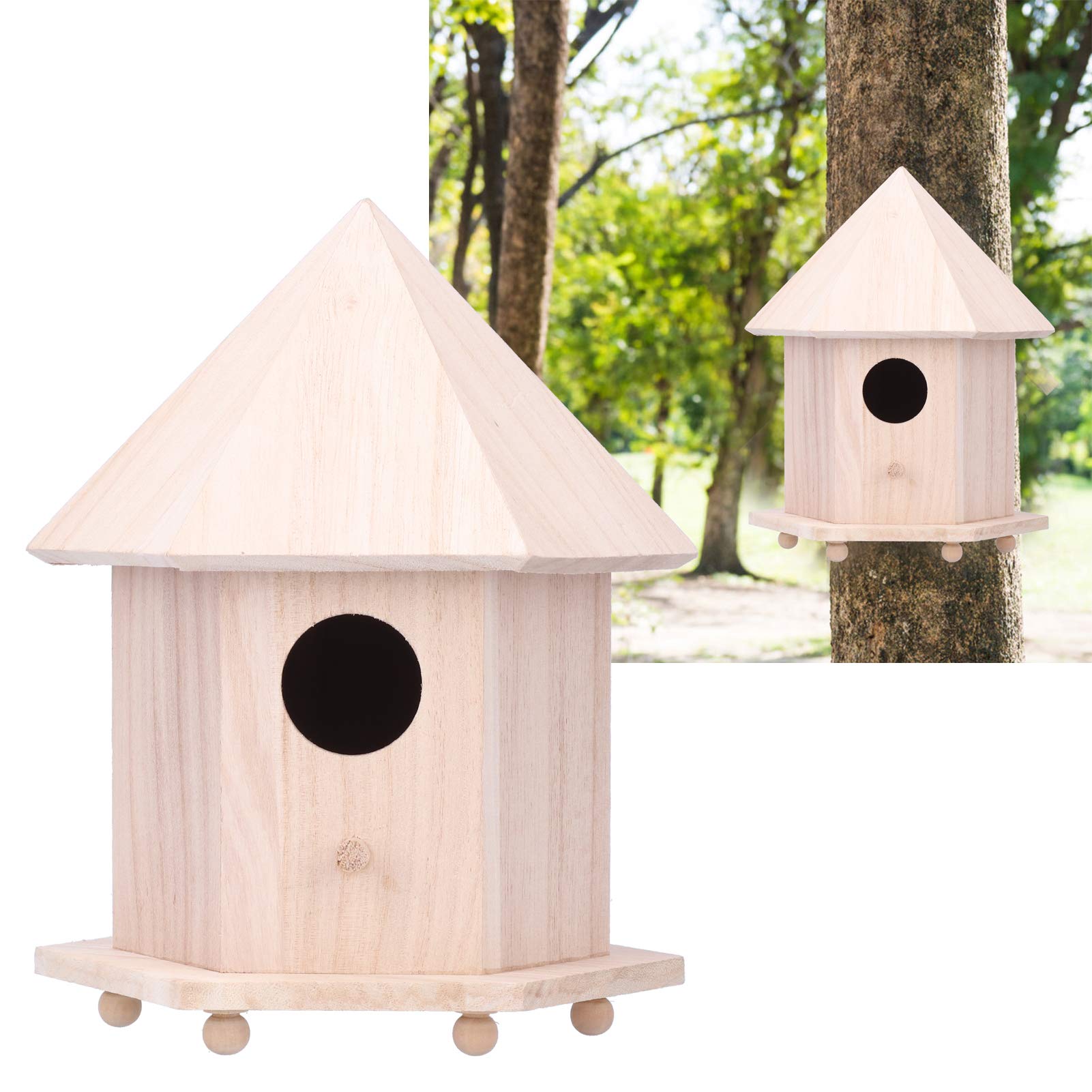 Wooden Nesting Bird Box, Outdoor Robin Nest Hanging Freestanding Birdhouse Wild Animal House Garden Decor Accessories Bird Shelter Bird Feeders Nesting Box for Home Garden