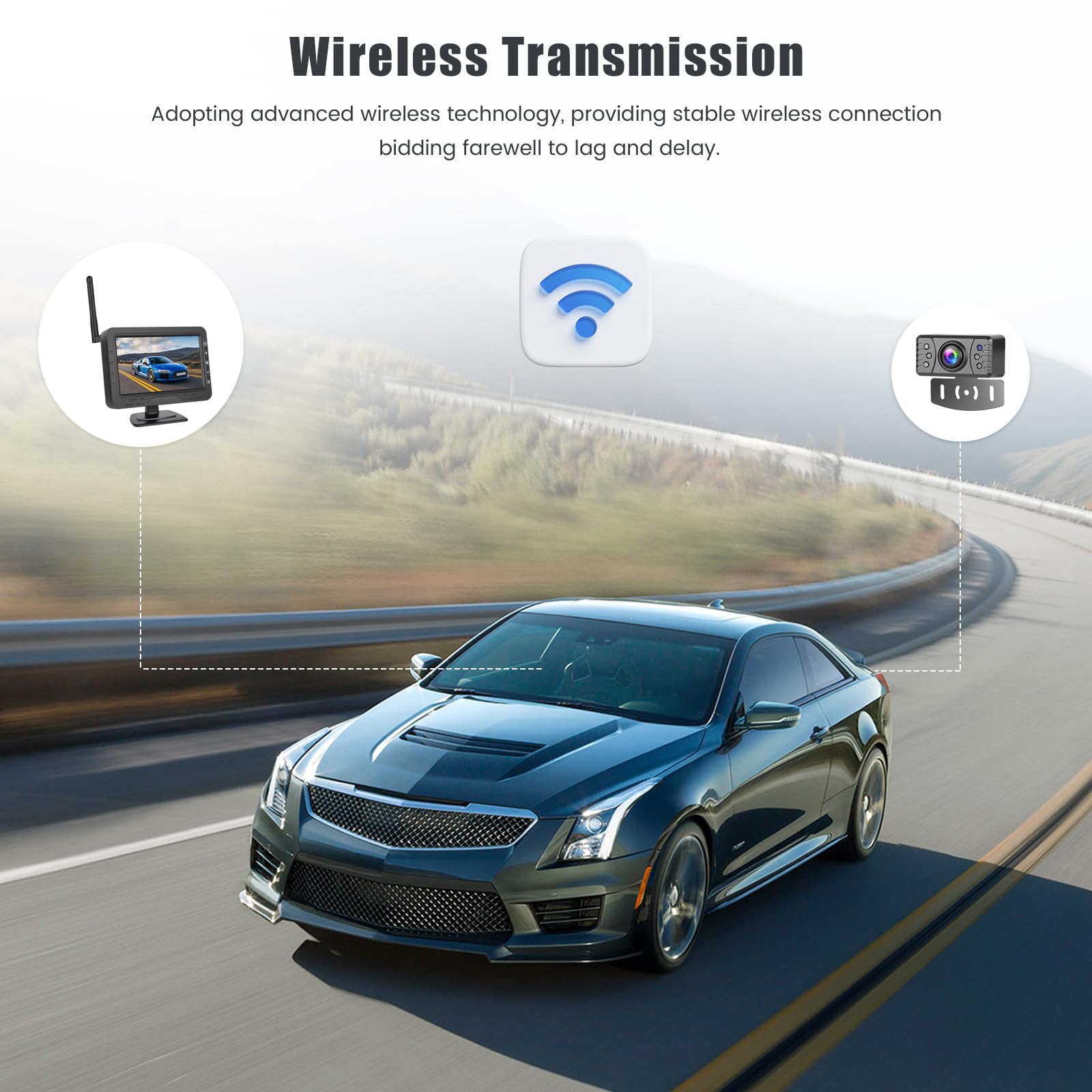 Hikity Kit Telecamera Retromarcia Wireless Schermo 4,3" TN IP68 | Supporto Targa, IR Visione Notturna, per Camion, Furgoni, Camper, 12-24V