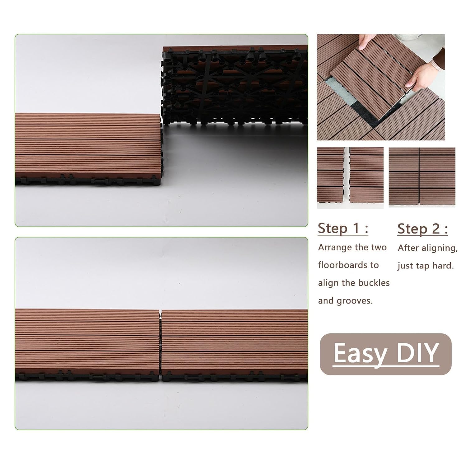 Dalles et lames de terrasse en composite, Paquet de verrouillage en bois extérieur de tuiles de plate-forme de 8 multicolore 30x30x2cm(L-Coffee)