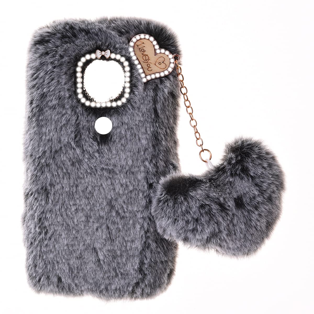 SNCLET Fluffy Fur Plush Case for Nokia 7.2 Protective Case Soft Warm Love Fluffy Case Bling Diamond Cover Fluffy Fur Skin Back Cover TPU Cell Phone Case Girls for Nokia 7.2,Dark Grey