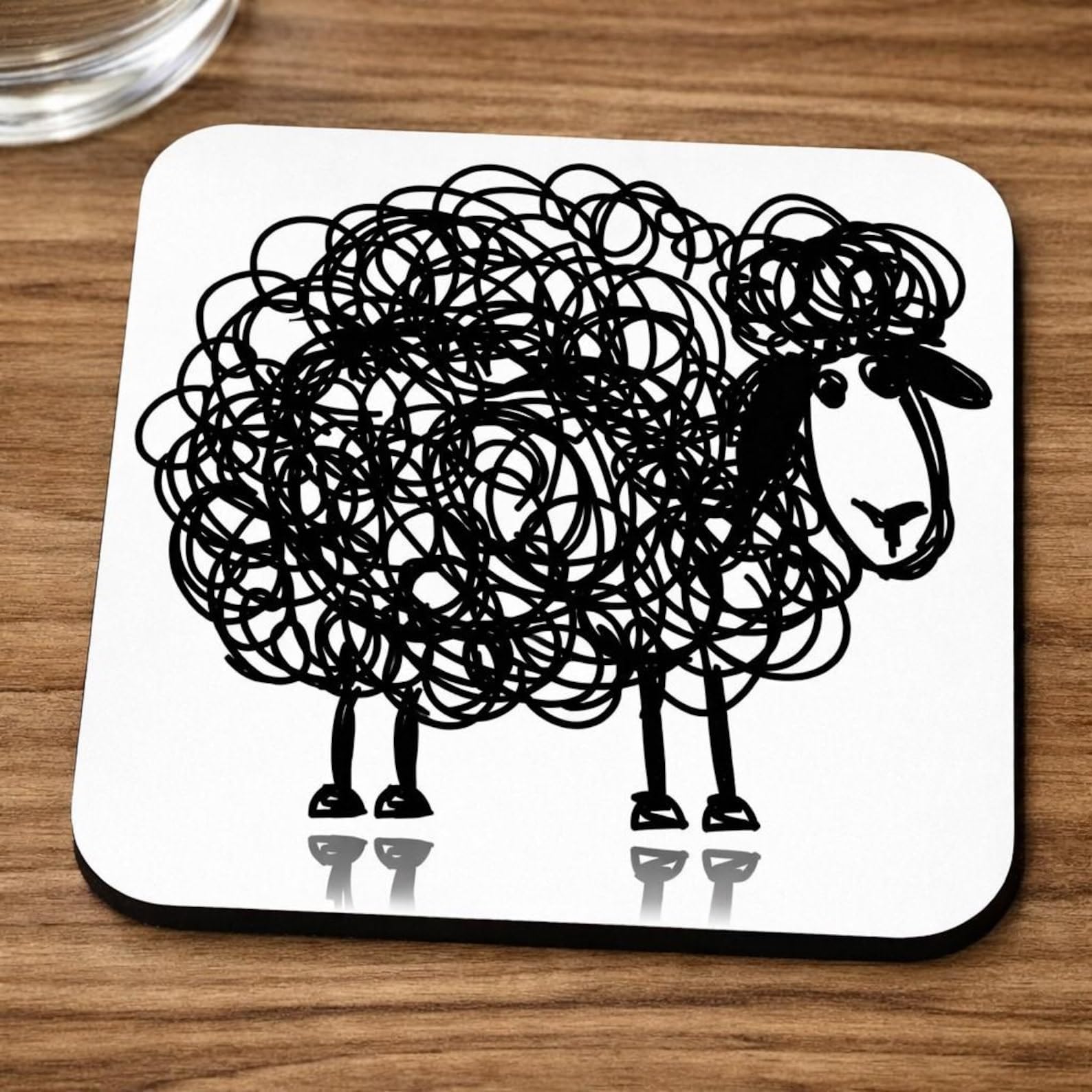 Half A Donkey Multicolor Black Sheep Coaster - Black And White Doodle Design