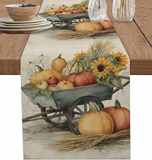 DecorLovee Vintage Pumpkins Fall Table Runners 72 Inches Long, Thanksgiving Botanical Oil Painting Farmhouse Table Runner Dress Scarves, Decorative Coffee Tablerunner for Kitchen Island/Party 13"x72"