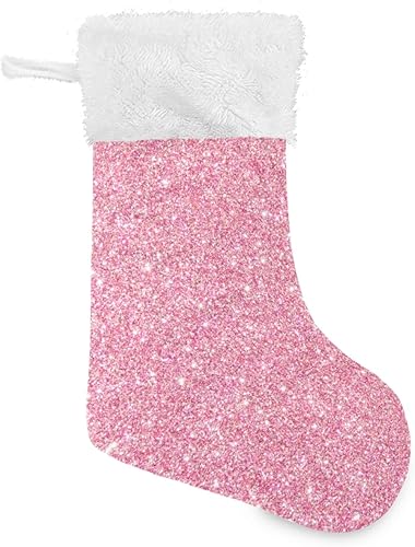 Qilmy Medias de Navidad con textura de purpurina rosa, medias de Navidad grandes personalizadas, lindas medias de copo de nieve, medias de Navidad
