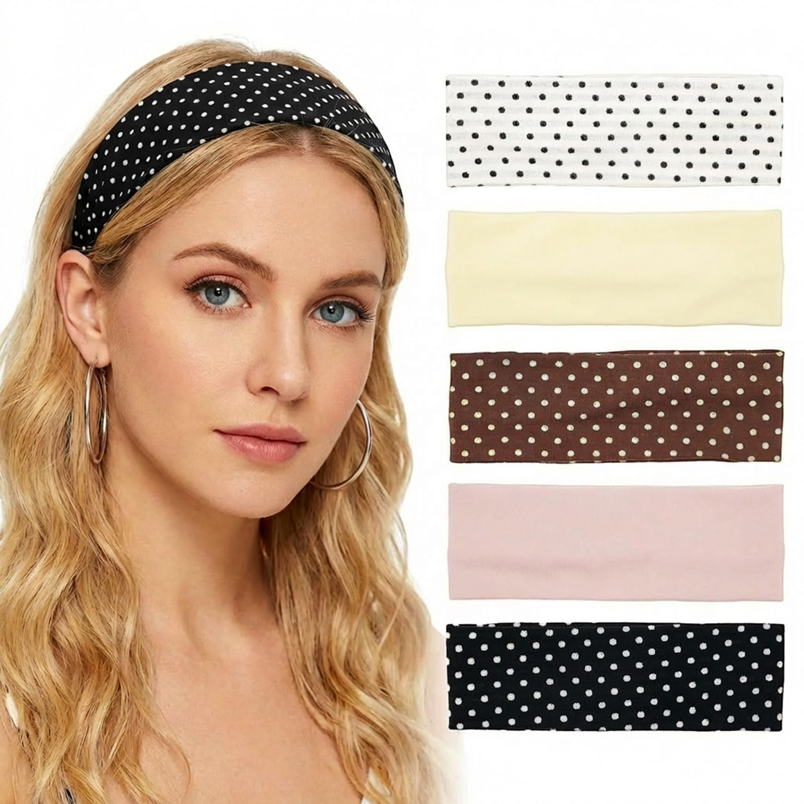 gzrc-yddk 5pcs Hair Band Retro, Headband for Women, Ladies Headbands for Fitness and Yoga, Sweat Absorption During Intense Workouts, 5-Piece Set in White, Black, Brown, Light Pink, Cream White-picture-10