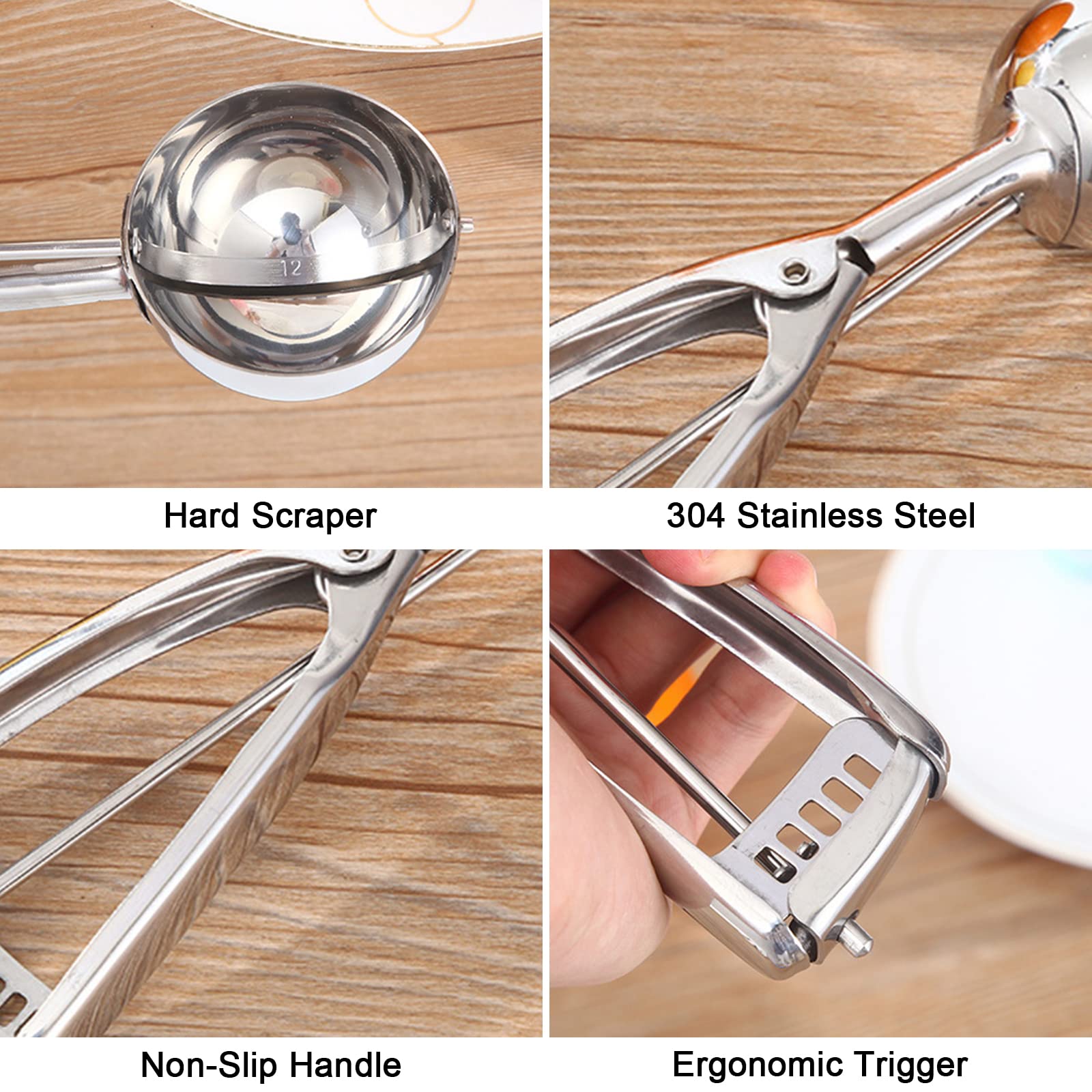 Melonenausstecher Kugeln 2x Eisportionierer Aus Edelstahl – Perfekte Kugeln  Für Eis \u0026 Obst Eisbecher Glas, image size:1600x1600