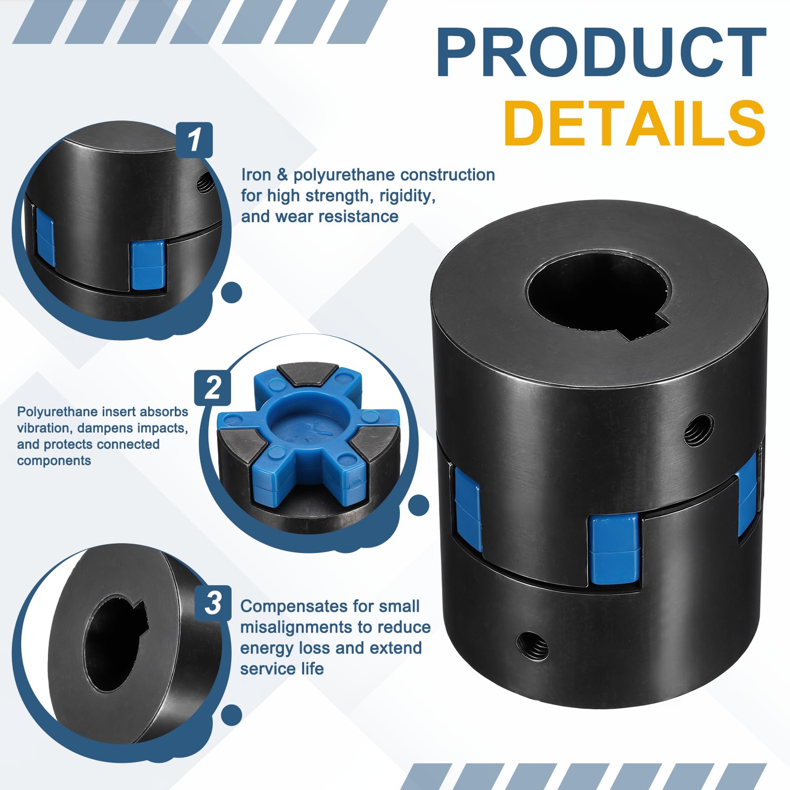 MECCANIXITY L075 Acoplamiento de eje elástico flexible, 0.75 a 1 pulgada de diámetro interior L-Jaw acoplador de acoplador de goma Spider Motor Conector para divisor de troncos Equipo híbrido