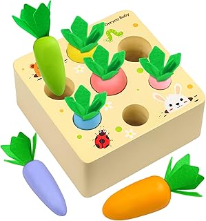 Wooden Toy from 1 Year, Montessori Toy 2 3 Years, Sorting Game Wooden Puzzle Carrot Harvest for 12 Months, Motor Skills Toy Promotes Fine Motor Skills Baby from 1, Educational Toy Gifts for Children