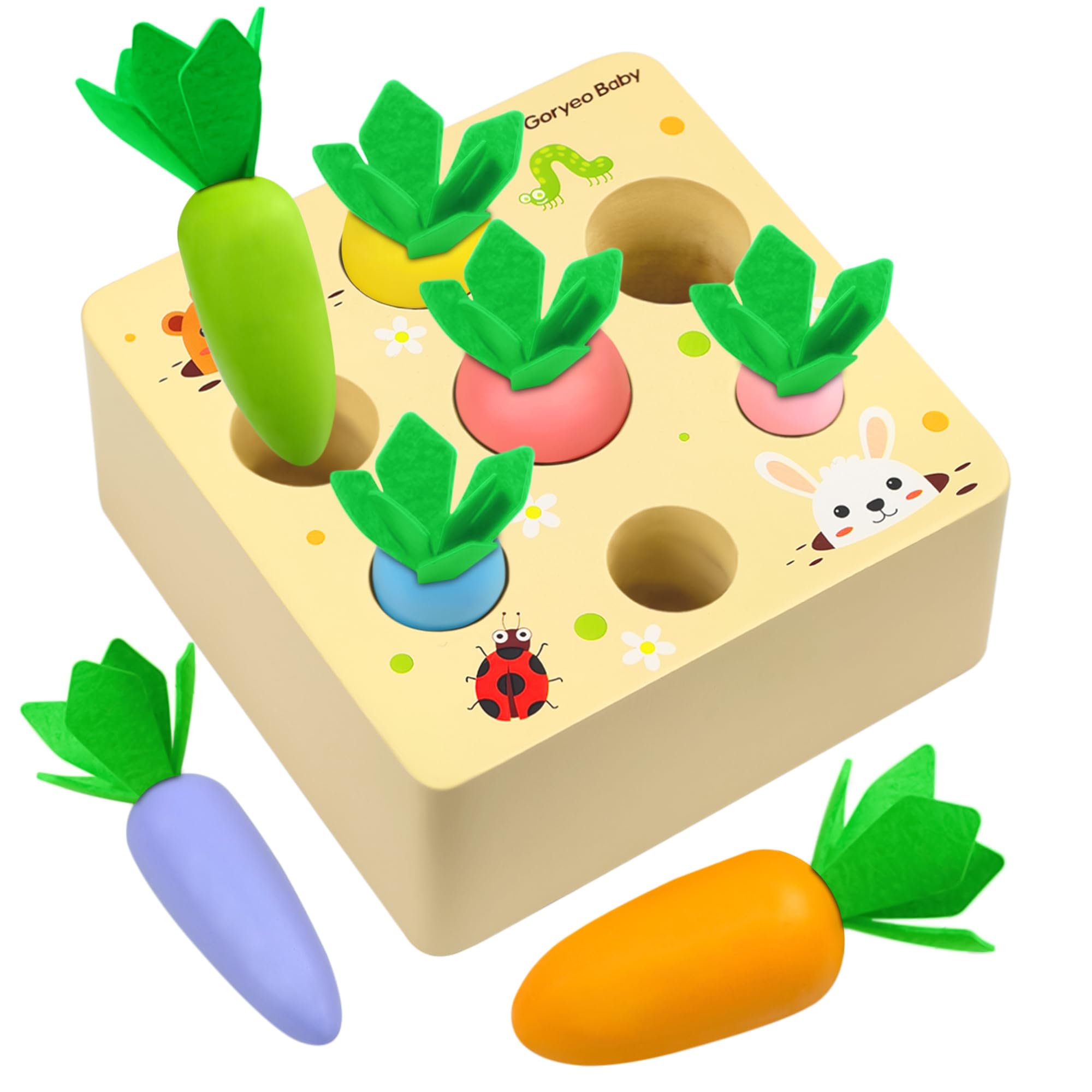 Holzspielzeug ab 1 Jahr, Montessori Spielzeug 2 3 Jahre, Sortierspiel Holzpuzzle Karottenernte für 12 Monate, Motorikspielzeug fördert Feinmotorik Baby ab 1, Lernspielzeug Geschenke für Kinder [Bunt]