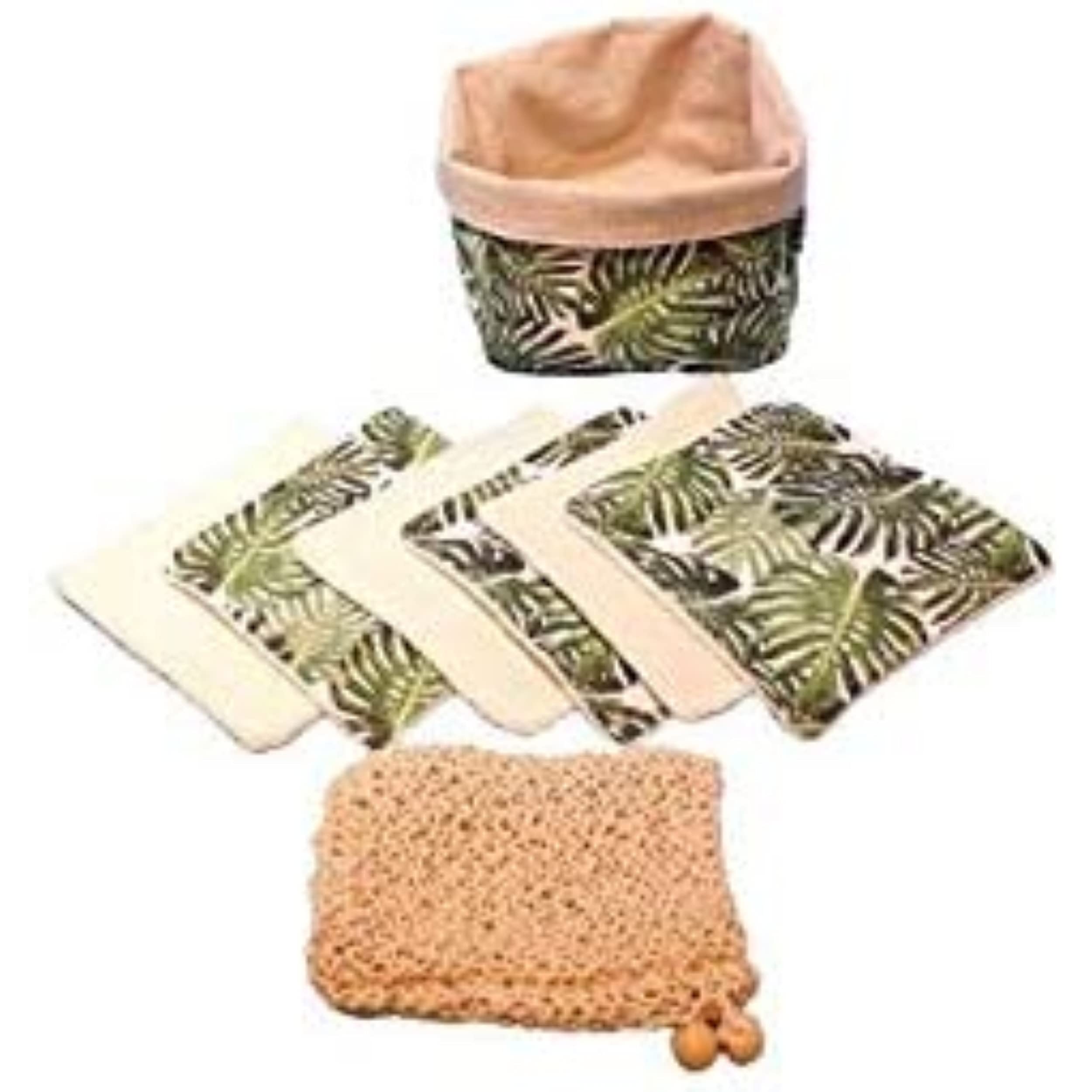 Coffret Zéro déchet 9 pcs kit 6 lingettes démaquillantes lavable réutilisable visage Gant économiseur Sac Panier Savon artisanal fabrication Française Salle Bain Tout type peau Ecologique Yoni Bleu