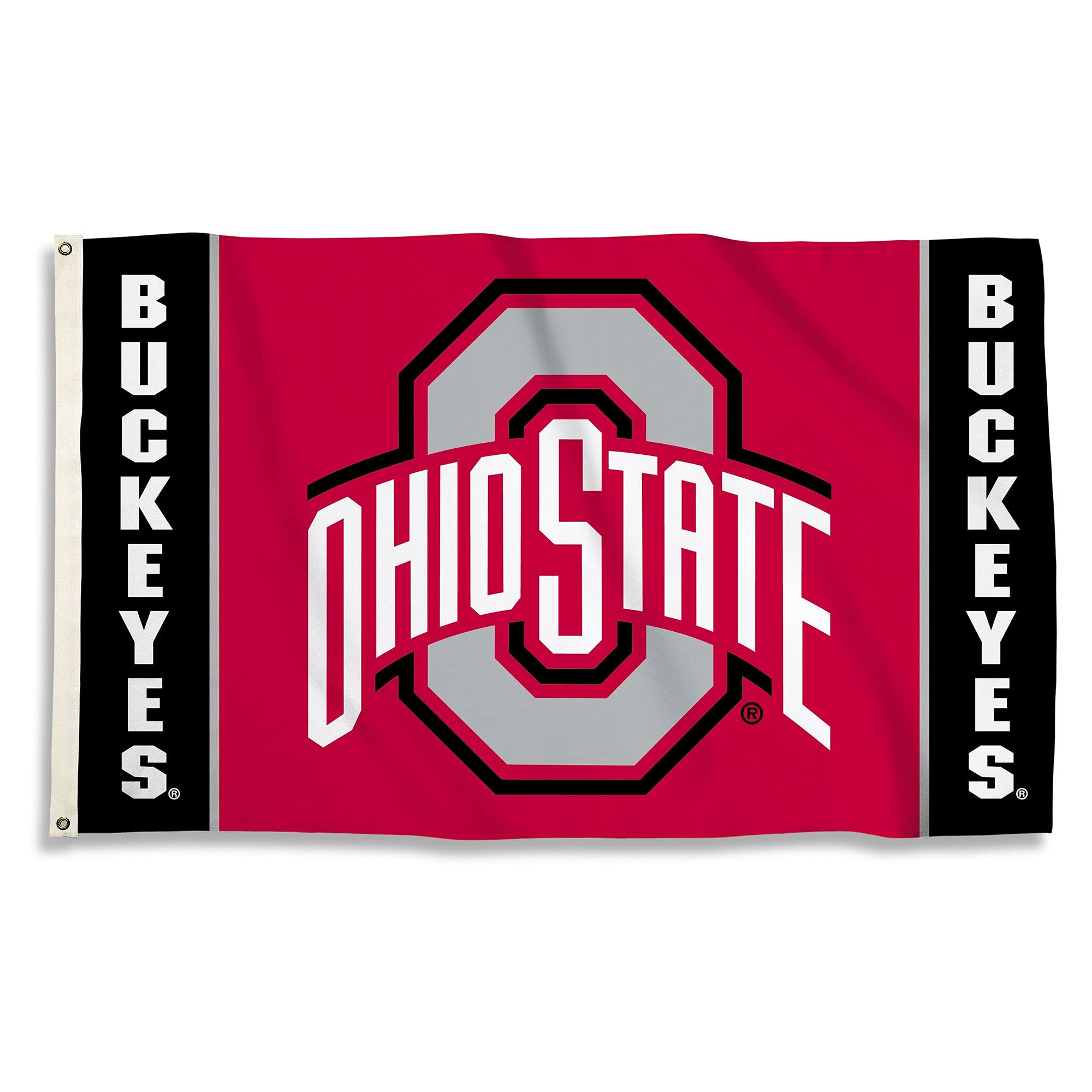 BSIPRODUCTS, INC. - Ohio State Buckeyes 3’x5’Flag with Heavy-Duty Brass Grommets - High Durability - Designed for Indoor or Outdoor Use - Great Gift Idea