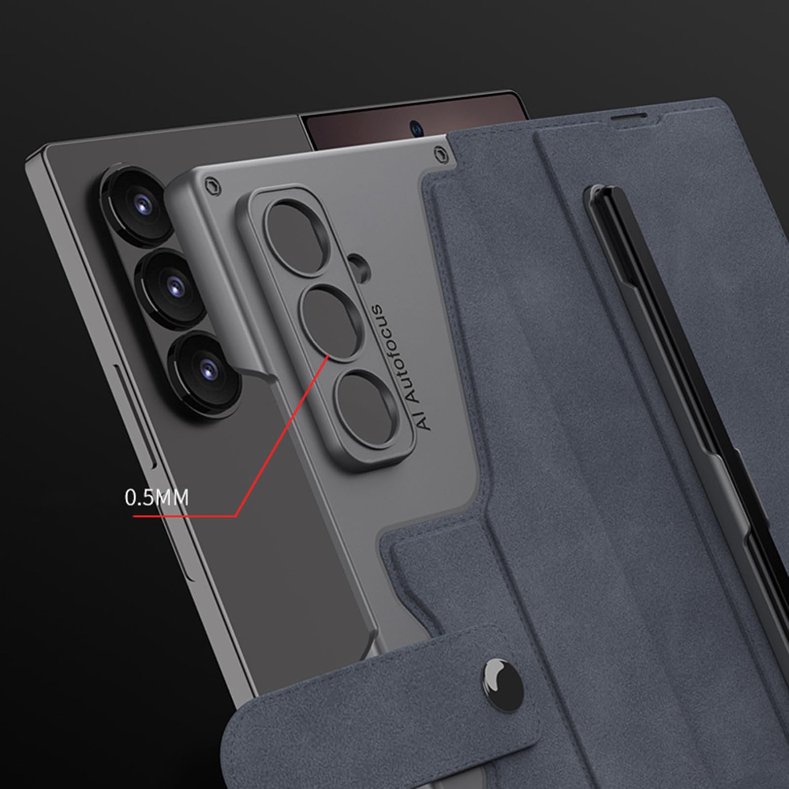 Custodia a Portafoglio for Samsung Galaxy Z Fold 8 Ultra, Pelle Smerigliata con Slot for Penna Slim Flip Cover Protettiva for tutto il Corpo(Gray)