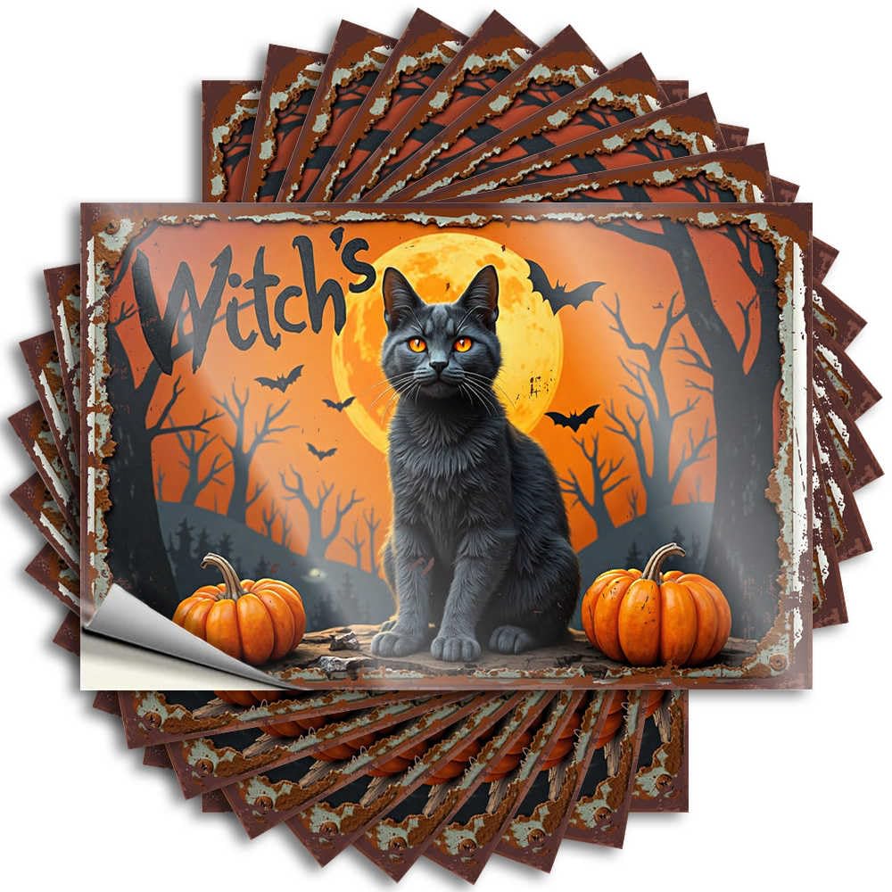 Outdoor Decorations for Porch Window Decal | Halloween Witch's Cat with Pumpkins Cats Durable Vinyl Sticker Easy Apply for Western(12X18CM)