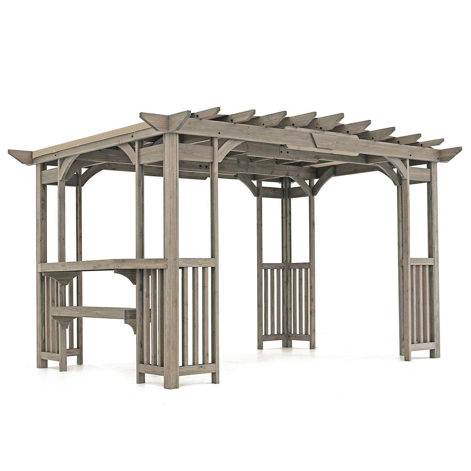 Buy MM Cedar Pergola Gazebo with Bar Counter and Sunshade in Timber
