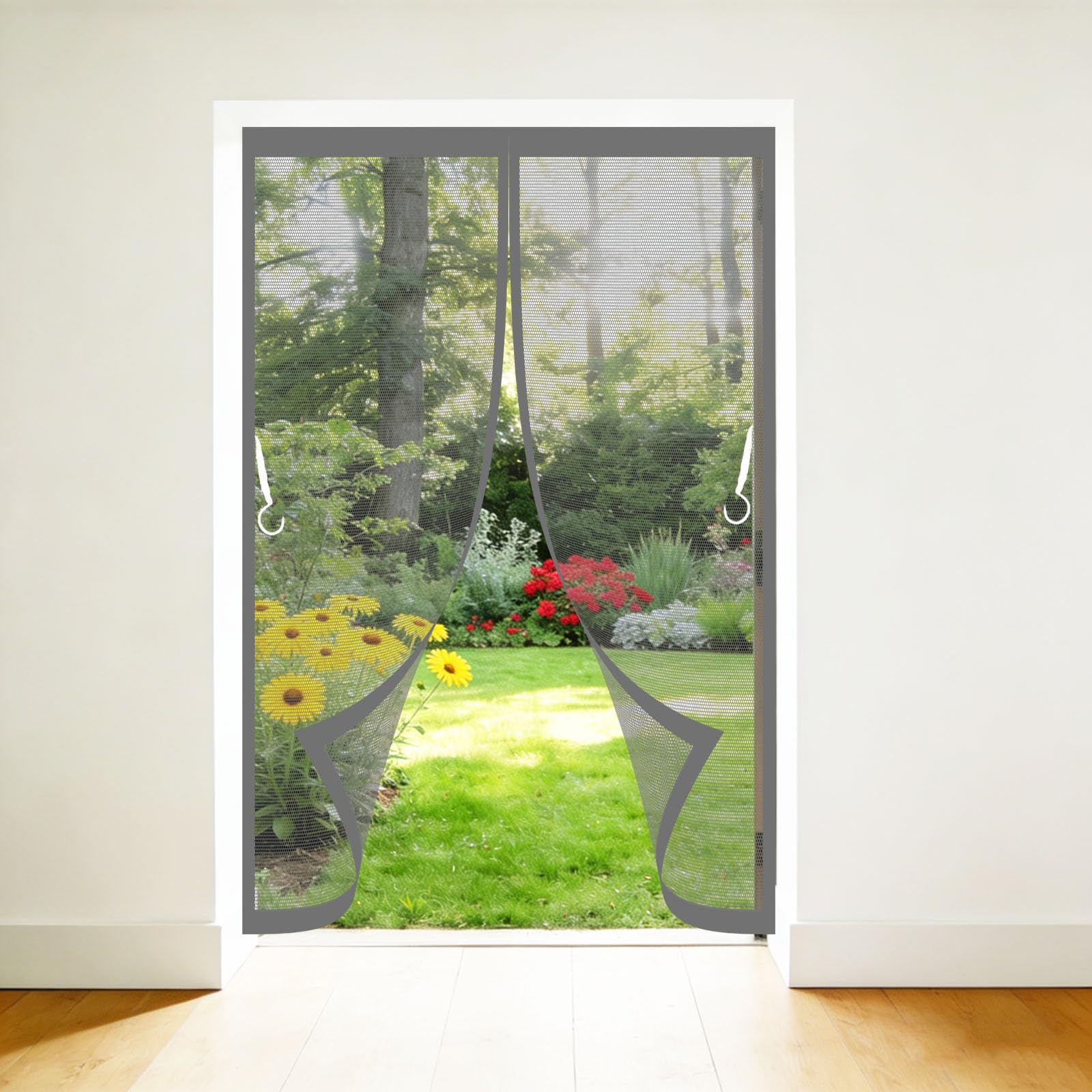 Fliegengitter Balkontür Magnet 250 x 220 cm Ohne Bohren Stärkere Magneten Automatisches Schließen Fliegengitter Tür für Wohnzimmer Schiebetür, Grau