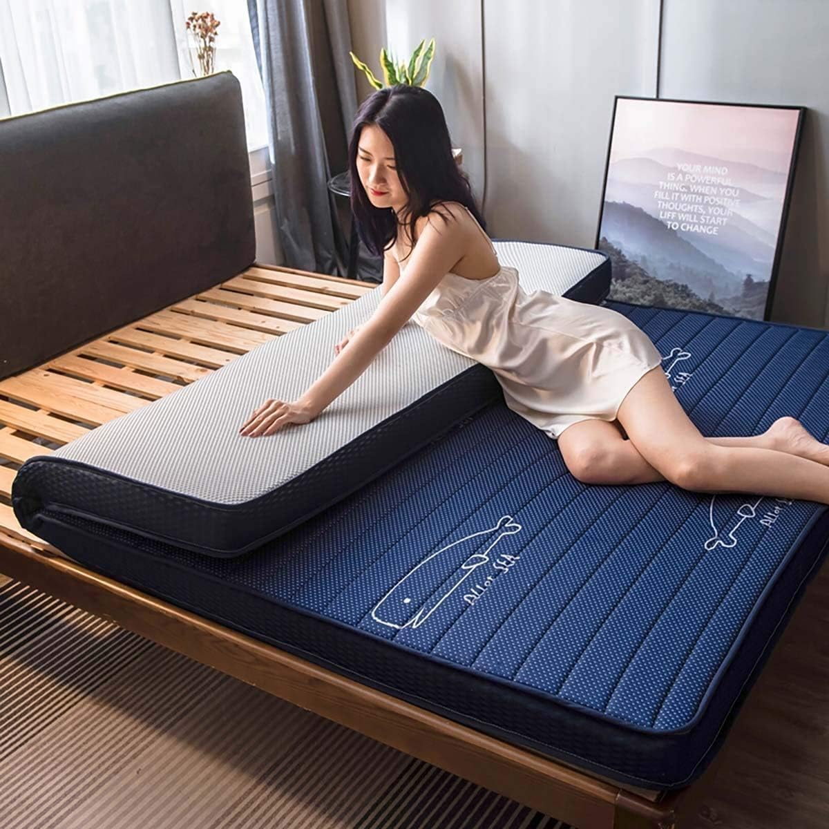 9cm Thick Floor Mattress Foldable Japanese Futon Tatami Mat Sleep Non-Slip Floor Mat Double Single Futon Mat Student Dormitory Mattress (Color : B Size : 180x200cm) (E 150x190cm)