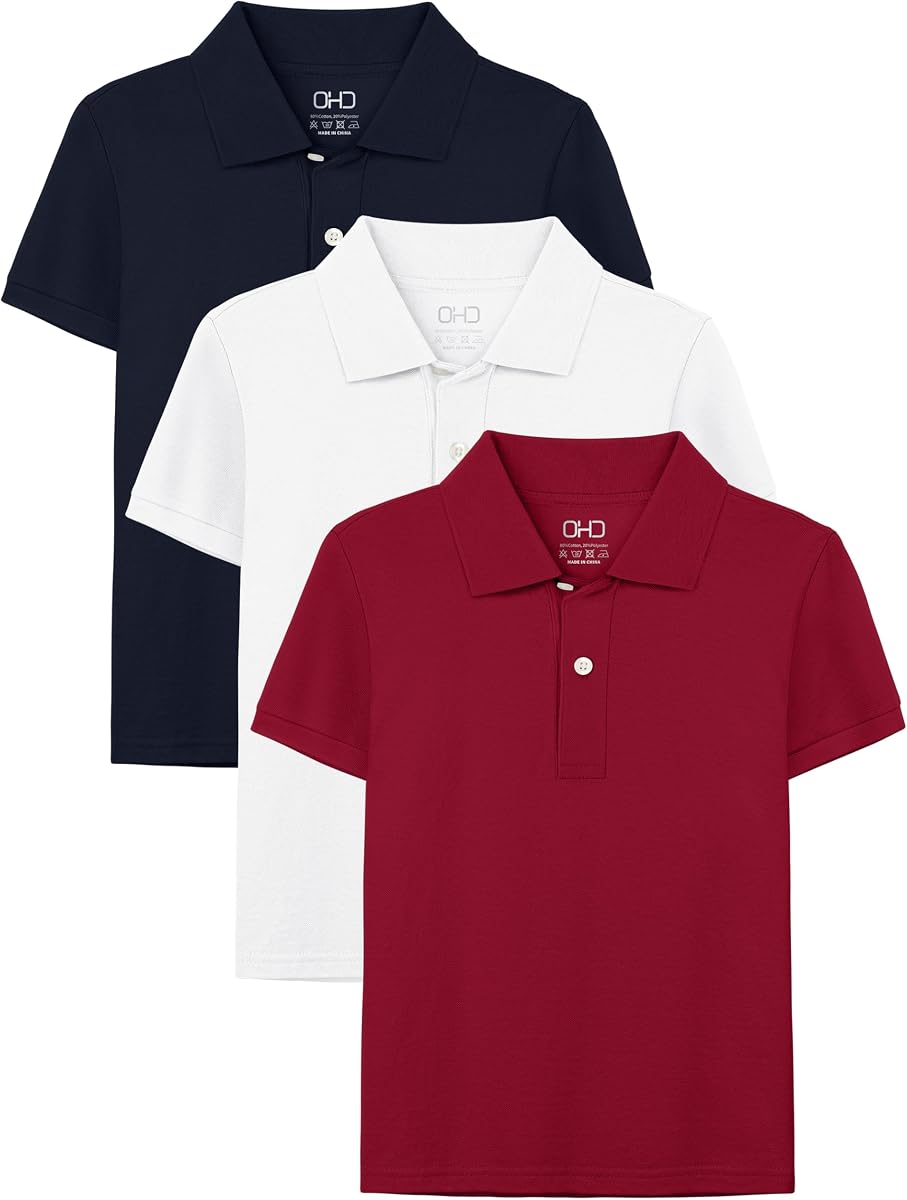 3 Pack School Uniform for Boys Polo Shirt Cotton Uniform Shirts for 3-14Y