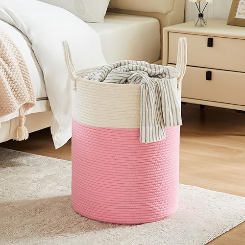 Miniatura 22 de YOUDENOVA Jute Rope Laundry Hamper Basket, 58L Tall Woven Collapsible Baskets for Blanket Organizing Clothes Hamper for Laundry Bedroom Storage