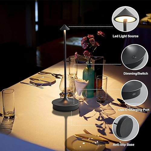 Miniatura 3 de Cordless Table Lamp Rechargeable LED Table Lamps Battery Operated 4000mAh Touch Dimmable Wireless Lamp Waterproof Portable Outdoor Table Light for