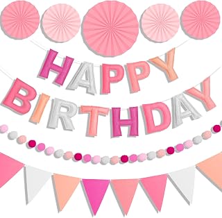 Happy Birthday Girlande Geburtstag Deko aus Filz Rosa, 3D-Effekt