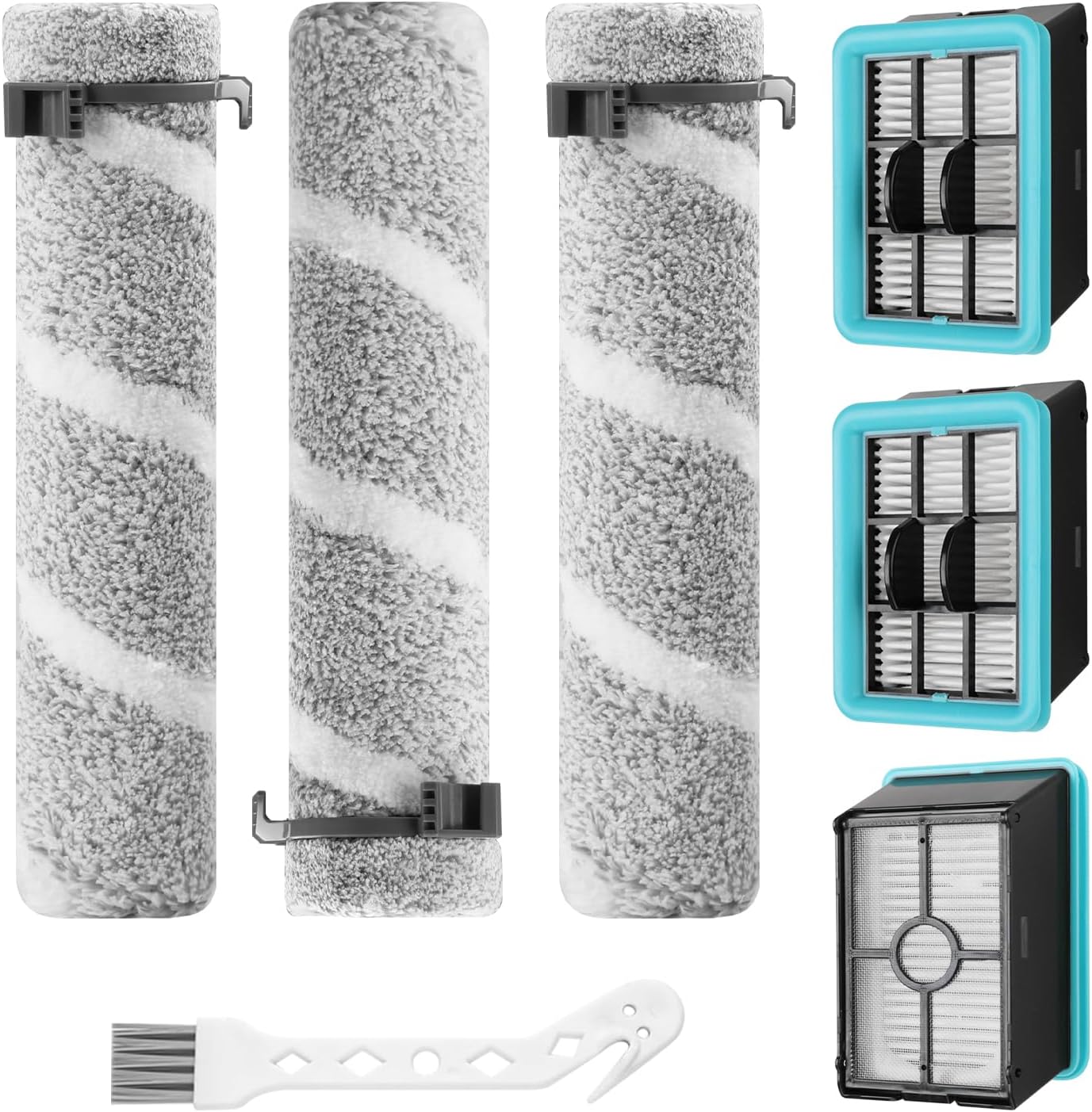 4111A Replacement Brushes and Filters for Bissell CrossWave Edge, Multi-Surface Hard Floor Cleaner Wet Dry Vacuum with Zero-Gap Edge Technology, 3 Pack Brushes and 3 Pack Filters