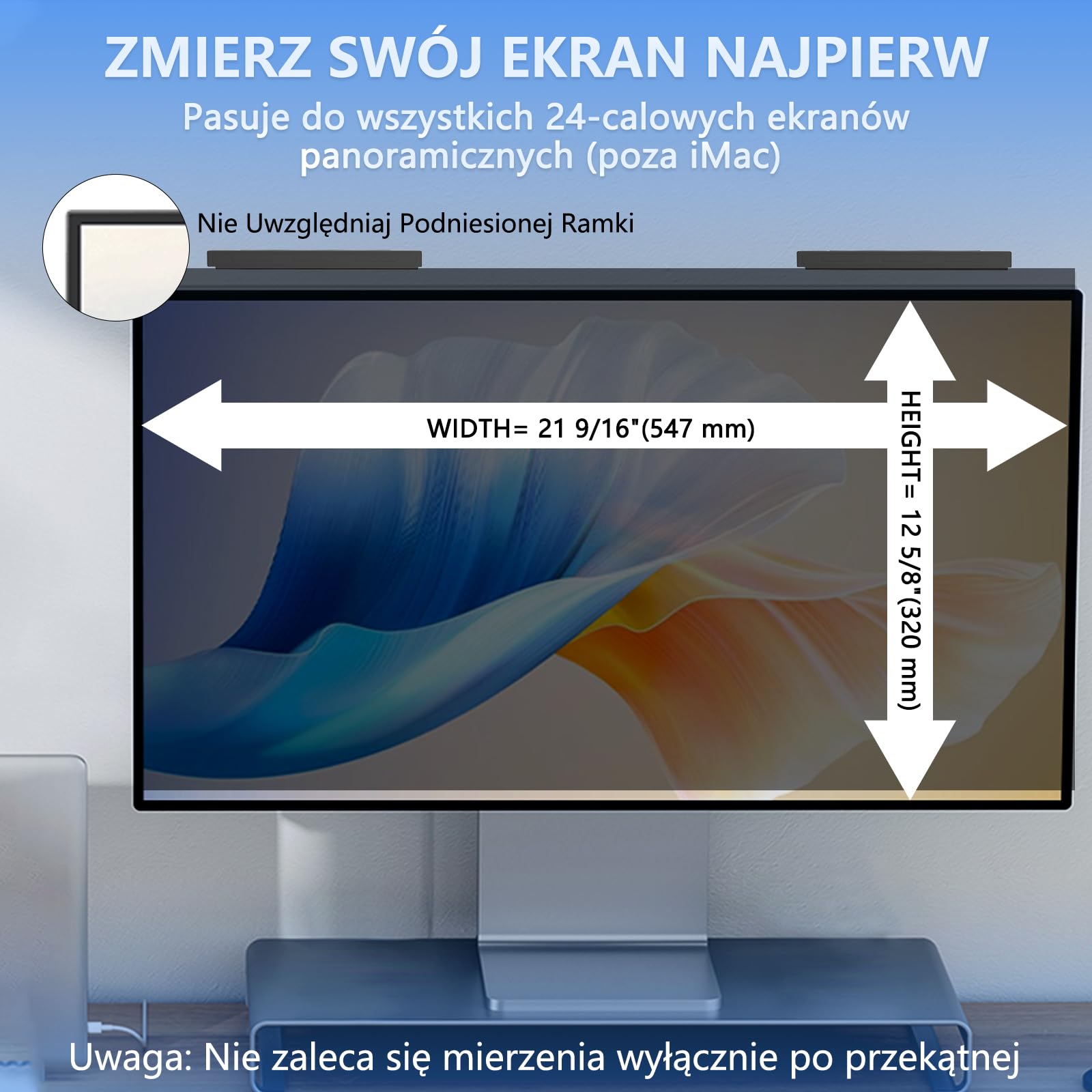 Filtr Prywatności do Monitora 24 Cali 16:9, 2 Sztuki, Zdejmowana Folia Antyodblaskowa, Ochrona przed Niebieskim Światłem, Kompatybilna z HP, Lenovo, Dell, Samsung, Asus