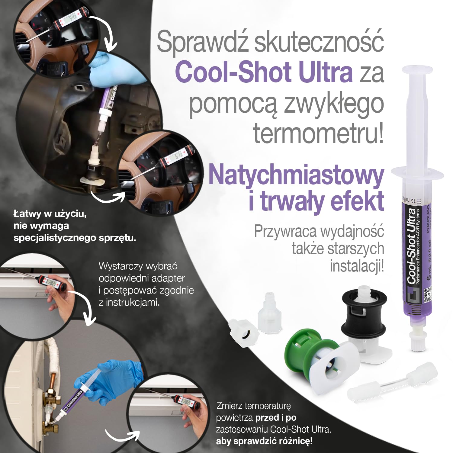 Errecom Cool-Shot Ultra, Dodatek Przywracający Oryginalną Wydajność Systemów Klimatyzacyjnych i Chłodniczych oraz Klimatyzacji Samochodowej,strzykawka 6ml + adaptery 1/4 SAE, 5/16 SAE, R134a i R1234yf