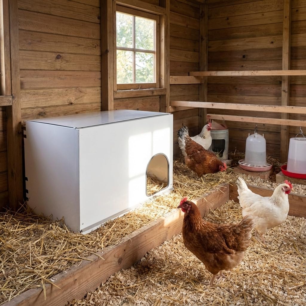 Suinga Nido Interior para Gallinas 78x40x50 cm con Bandeja Extraíble | Refugio para Aves, Nido Avicope Blanco para Gallinas