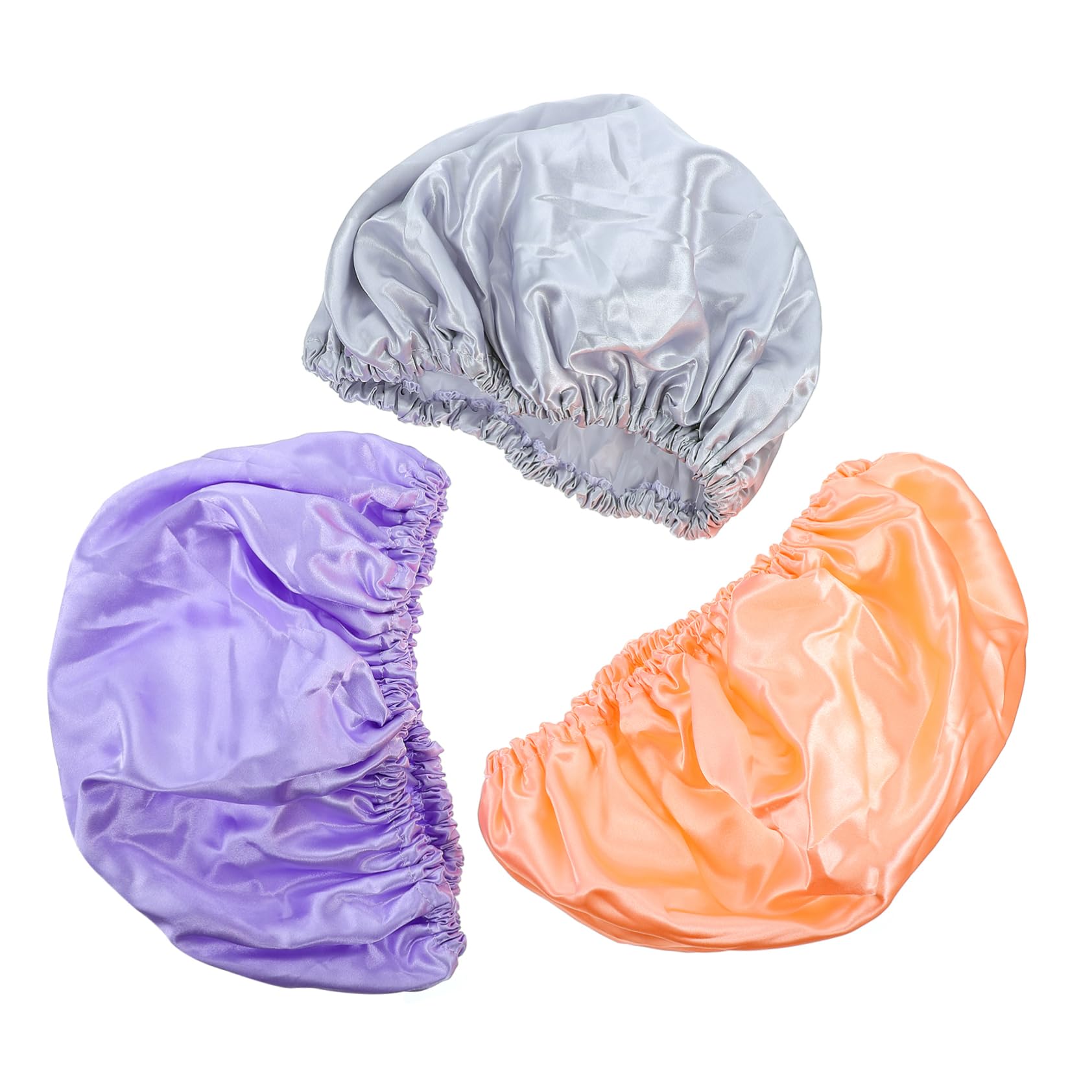 3 piezas Gorro de Ducha Reutilizable para Mujeres de Material Peva y Satén y Duradero para Baños y Lavado de Diseño Colores Sólidos Rosa Melocotón Gris