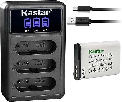 Miniatura 9 de Kastar Paquete de 3 baterías EN-EL23 y cargador USB triple LCD compatible con batería Nikon EN-EL23 ENEL23, cargador Nikon MH-67 MH-67P, Nikon