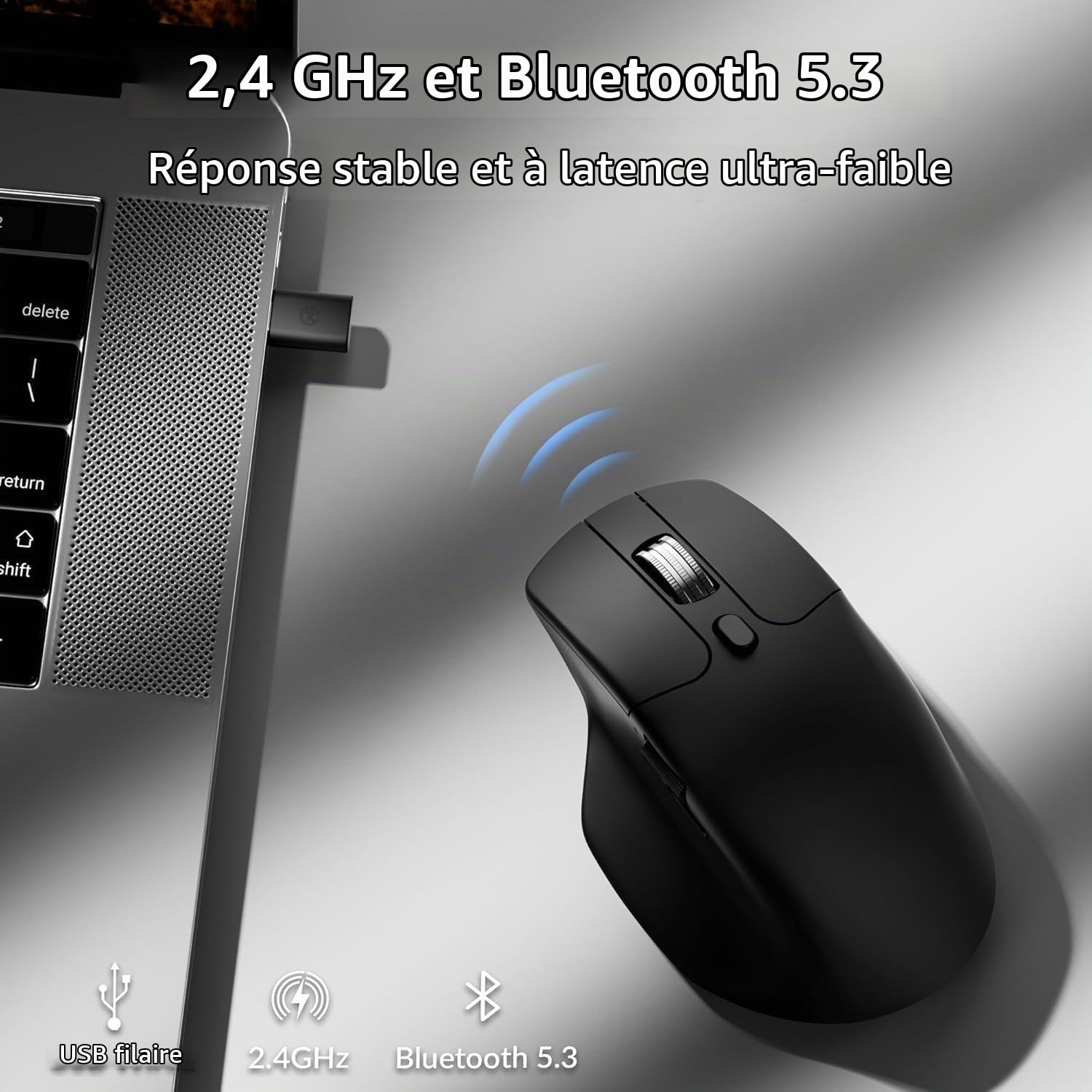 Keychron M6 Souris Optique de Jeu sans Fil, tri-Mode 2,4 GHz/Bluetooth 5.1/Filaire, capteur PixArt 3395, 26 000 DPI, Bouton Macro Ergonomique léger programmable pour Windows PC/Mac – Noir