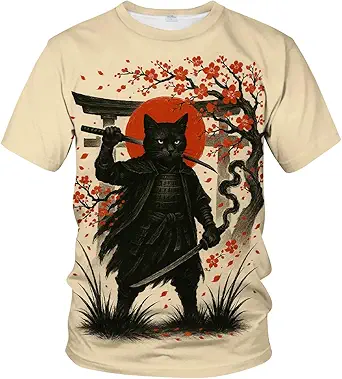 Blissboy Funny Japanese Samurai T-Shirt Novelty Short Sleeve Crewneck Shirt