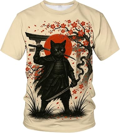 Blissboy Funny Japanese Samurai T-Shirt Novelty Short Sleeve Crewneck Shirt