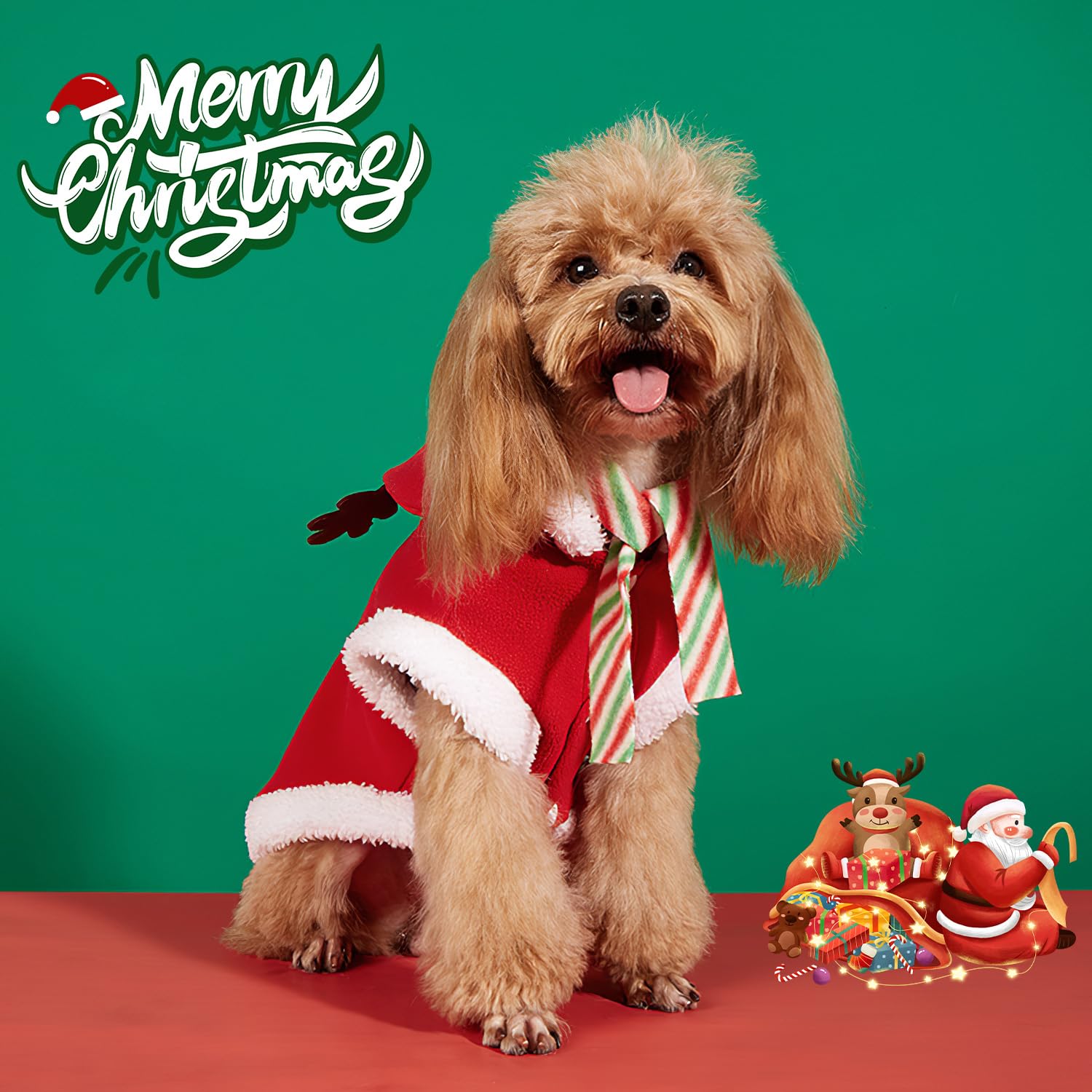 Pet Christmas Costume, Dog Costumes, Christmas, Cats Clothes (M), red - Image 3
