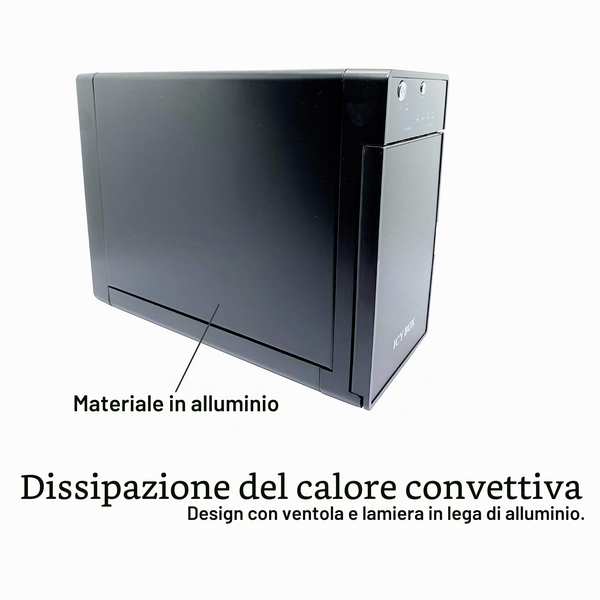 ICY BOX Contenitore esterno a 2 scomparti (Raid 0/1, singolo, JBOD) per 2x 3, 5" dischi rigidi SATA i, II, III, connessione USB 3.0 (UASP) e eSATA, ventola intelligente