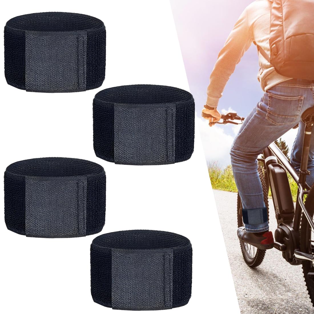 4 Mollette Elastiche Per Pantaloni Con Cinghie In Velcro - Clip Per Ciclismo E Lavori, Fissaggio Universale