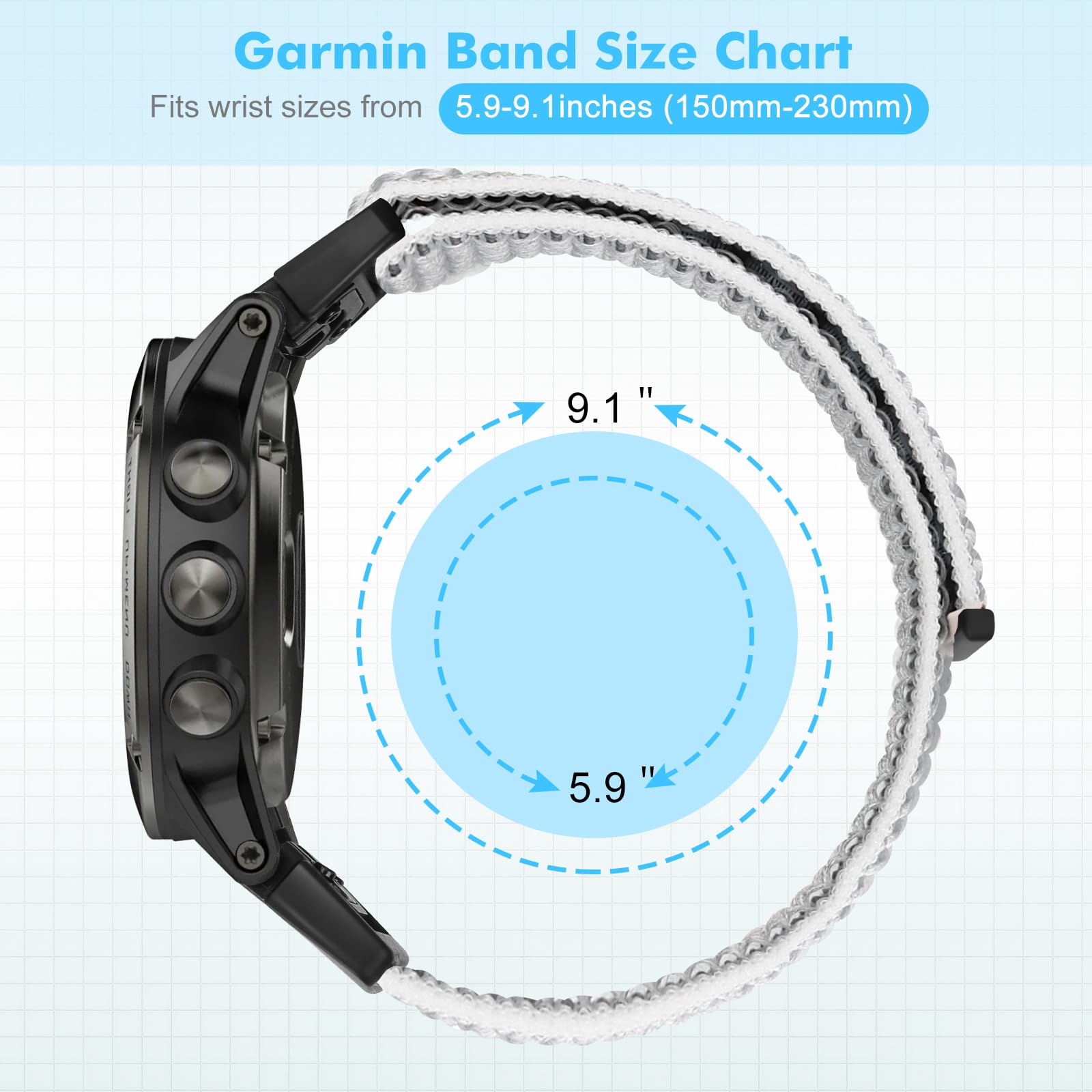 BTTNG 22mm Watch Strap Compatible With Garmin Fenix 8 47mm/7/7 Pro/6/6 Pro/5 Plus - Image 4