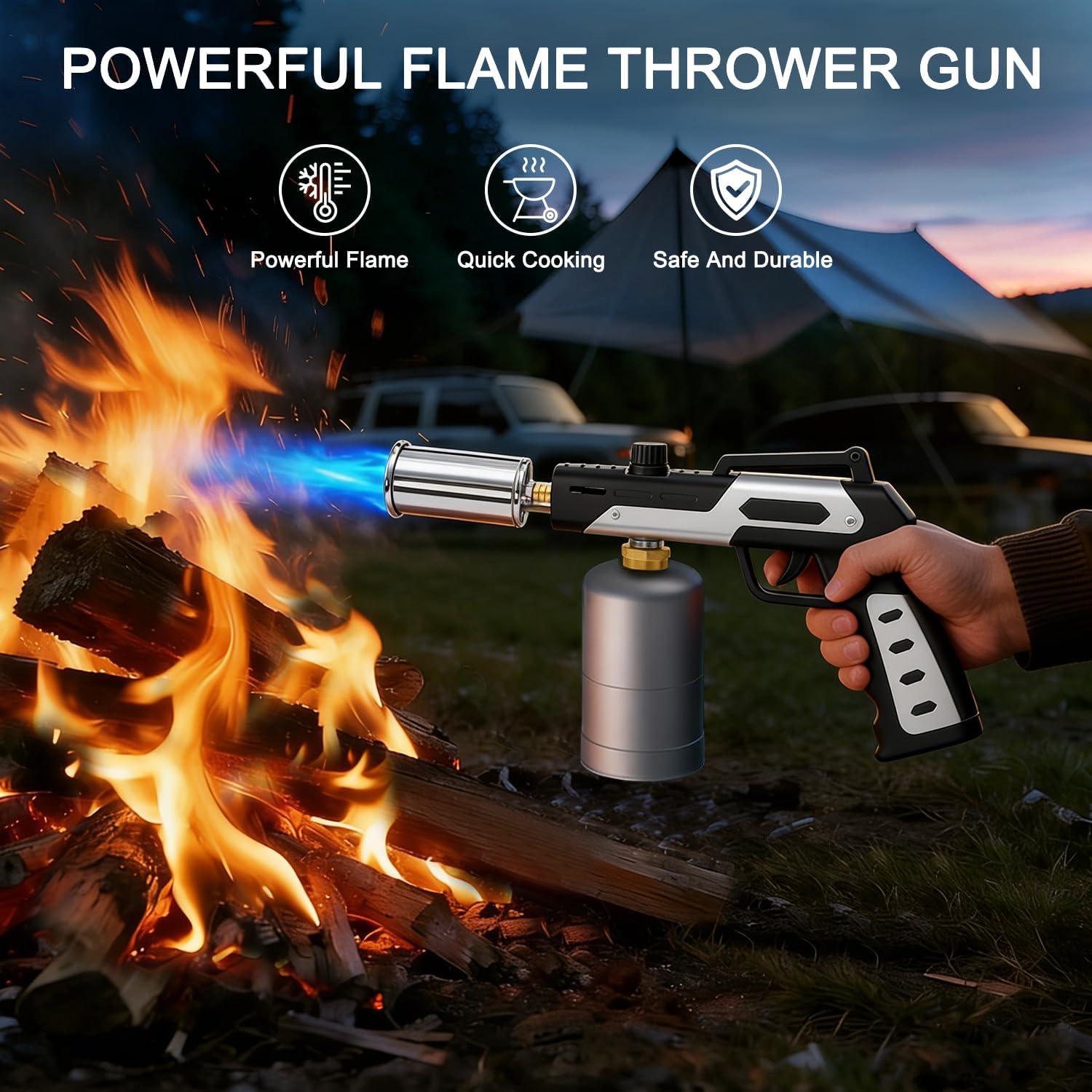 Powerful Propane Torch, Kitchen Cooking Torch, Culinary hand Torch Lighter, Adjustable flamethrower gun for Sous Vide Searing Steak, BBQ, Grill, Campfire Charcoal Starter