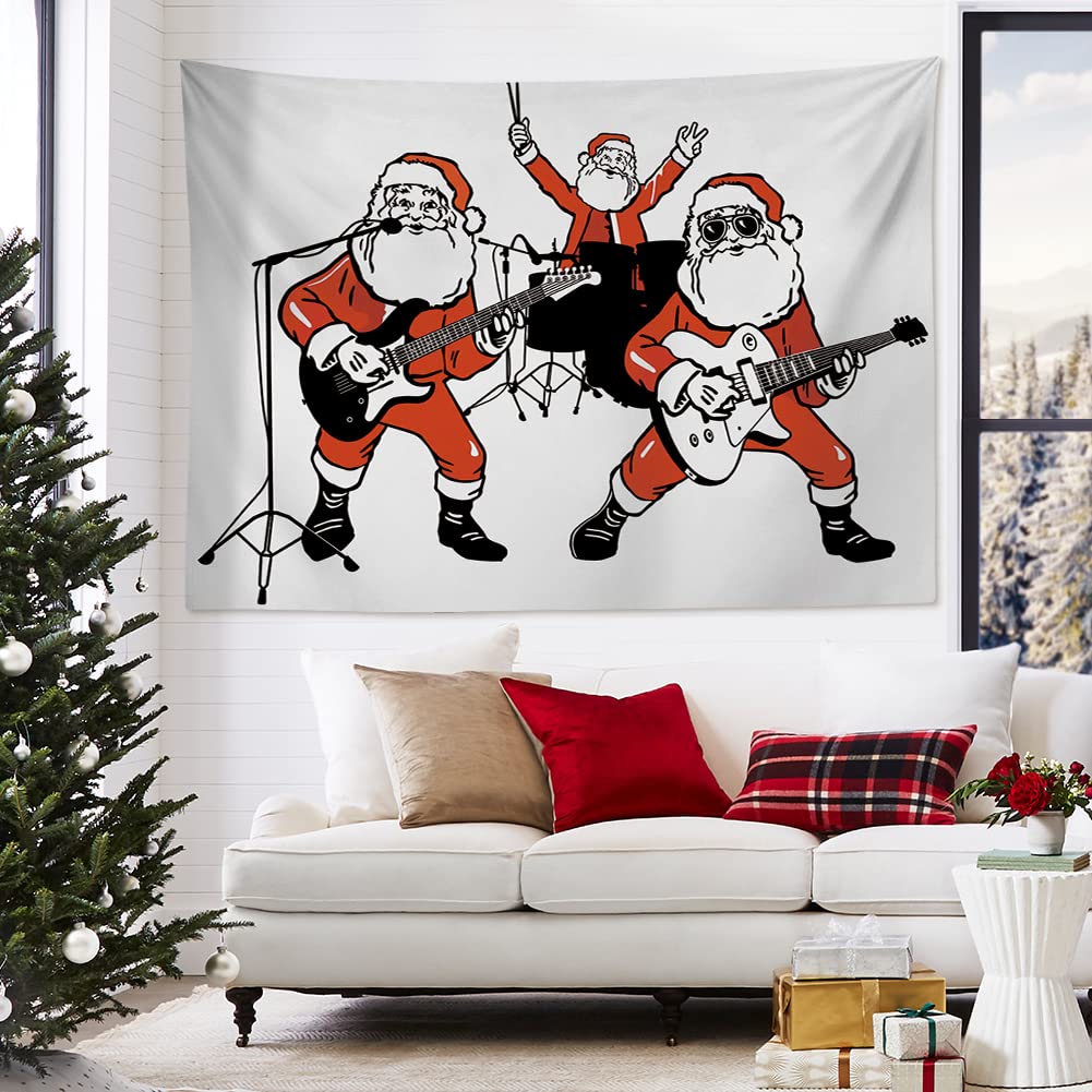OTOSTAR Christmas Tapestry Hippie Santa Claus Rock Band Playing Drums Guitar Funny Tapestry Christmas Show Wall Hanging Art Tapestry Living Room Bedroom Dorm Wall Outdoor Decor 59 x 51 Inches (Santa)
