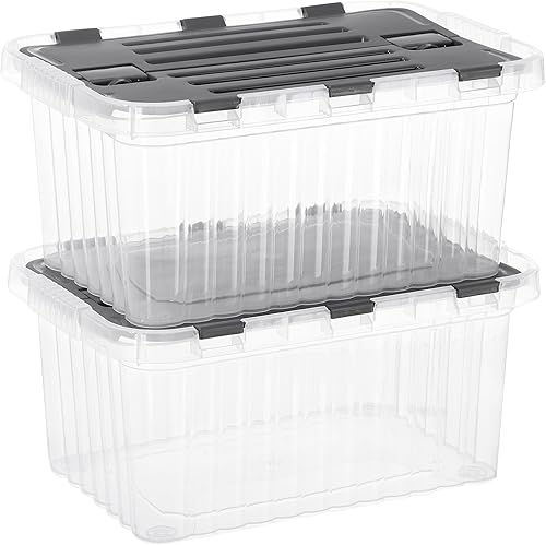 Superio Cajas de almacenamiento transparentes con tapas, contenedores de plástico para organizar, cajas apilables, sin BPA, no tóxicas, sin olor,