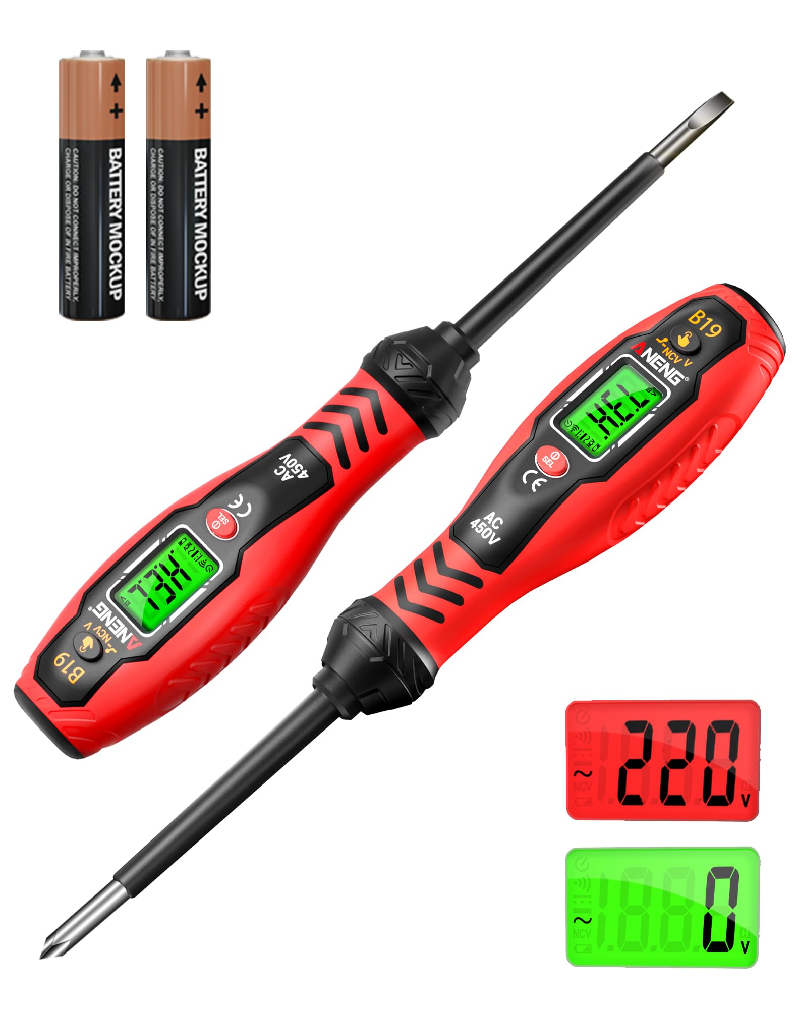 ANENG Testeur de Tension Avec Tournevis,Outil de Test Électrique,détecteur de Tension Sans Contact,Double Plage CA 11V/30V-1000V,Écran LCD,Alarme Sonore,détecteur de Point D’arrêt