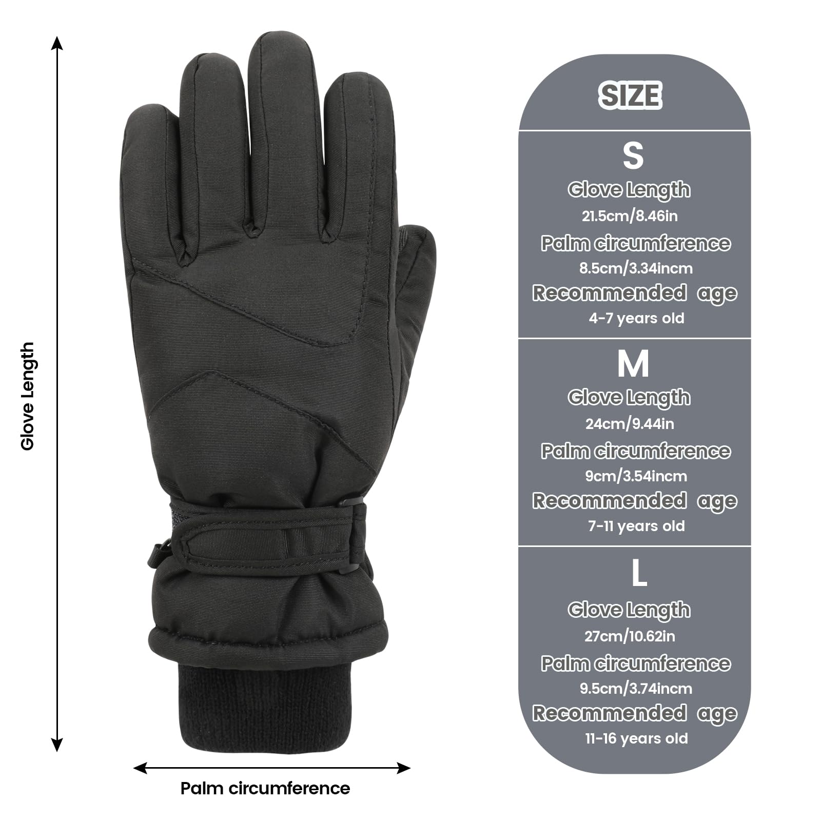 QKURT Guantes de esquí para niños Impermeables Invierno Cálidos Lana Snowboard Nieve Térmicos Aislados