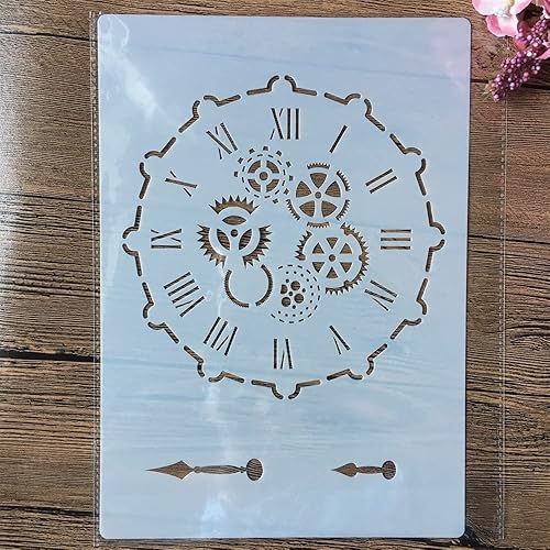Plantillas de dibujo reutilizables de plantilla, A4 de 11.4in, reloj de engranajes, dial, plantillas de capas para pintura de pared, álbum de